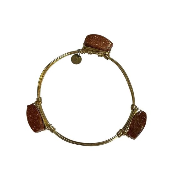 Retro Glitter Stone Bangle Wire Bracelet S Copper Boho Western Classic Chic 90s - Picture 1 of 7